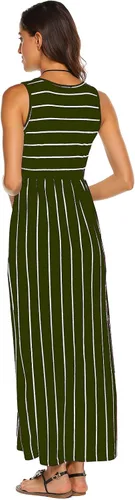 Vista 4 de Hount Vestido largo de verano sin mangas para mujer, a rayas, fluido, casual, con bolsillos