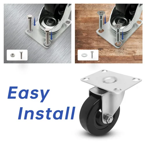 Vista 5 de Juego de 4 ruedas giratorias de 3 pulgadas, ruedas giratorias resistentes, ruedas de goma dura para muebles de camión de plataforma, carrito móvil