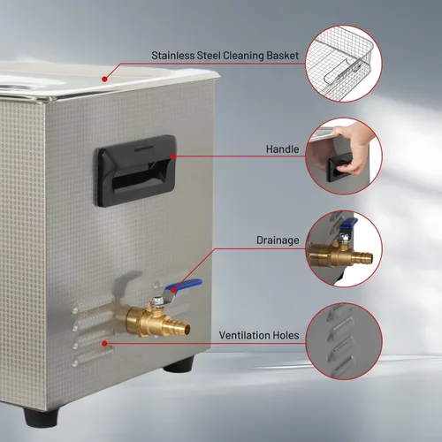 Vista 3 de ZKH Máquina profesional de limpieza de joyas 10L, limpiador sónico de alta frecuencia con temporizador digital y calentador, máquina ultrasónica
