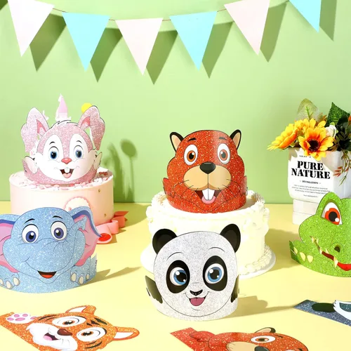 Vista 7 de Tinlade 48 sombreros de animales para niños, selva, safari, animales, de papel, coronas, diademas a granel, regalos de fiesta de cumpleaños