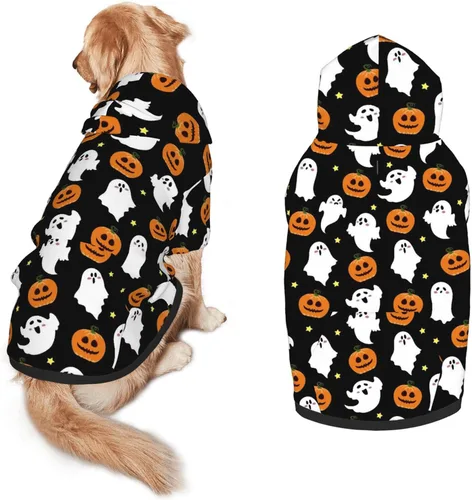 Vista 14 de Disfraz de perro de Halloween, sudadera con capucha con estampado de fantasma de calabaza para invierno, Halloween, cosplay, suéteres con capucha