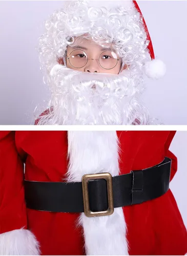 Vista 5 de Traje de Papá Noel de lujo para niños, disfraz de Navidad, Halloween, cosplay, juego de 10 piezas