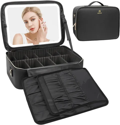 Vista 8 de Relavel Estuche de maquillaje grande para maquillaje, estuche de tren profesional de 16.5 pulgadas, organizador de cosméticos de viaje, soporte