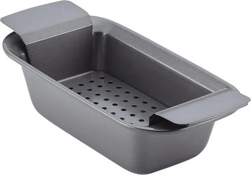 Vista 2 de Rachael Ray Bakeware - Molde antiadherente para asar con estante reversible, 16.5 x 13.5 pulgadas, gris y para hornear pastel de carne/antiadherente