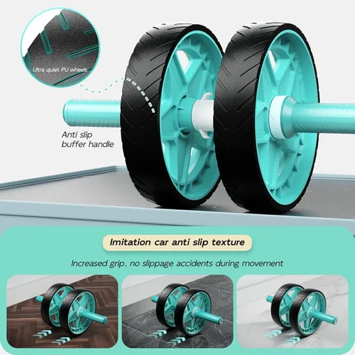 Vista 5 de Double-Wheel Ab Roller for Core Training – Rebound Design with Adjustable Elastic Band, Silent Non-Slip Wheels, Detachable Build, Knee Pad & Bands