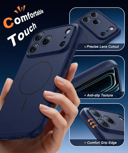 Vista 5 de FNTCASE Funda para iPhone 17 Pro: [Compatible con Magsafe] Fundas sólidas mate 17 Pro azul con protector de pantalla