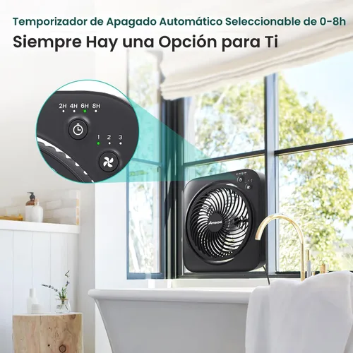 Vista 4 de AMACOOL Ventilador de mesa, ventilador de caja de 12 pulgadas con 3 velocidades ajustables y temporizador de 8 horas, circulador de aire silencioso