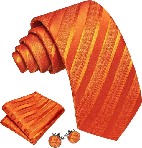 Vista 255 de Barry.Wang Juego de corbatas para hombre, corbata de seda a rayas, tejido a cuadros, gemelos formales, negocios, boda