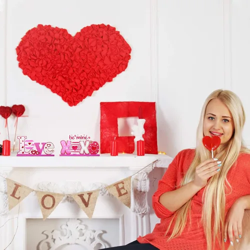 Vista 4 de Sumind 3 piezas de decoración de mesa de madera para el día de San Valentín para el hogar, centro de mesa de San Valentín para comedor, oficina