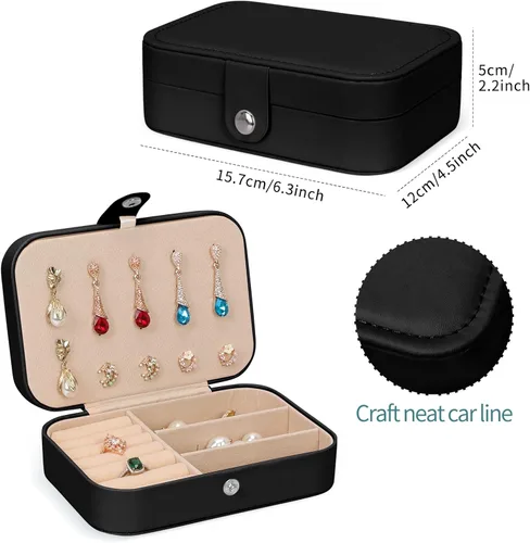Vista 3 de Joyero organizador, 2 capas de poliuretano organizador de joyas de viaje, caja de joyería portátil para niñas y mujeres, caja de almacenamiento