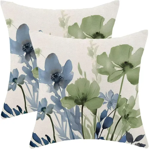 Vista 15 de AEIOAE Juego de 2 fundas de almohada florales azules y marrones de 16 x 16 pulgadas, fundas de almohada decorativas de flores de acuarela