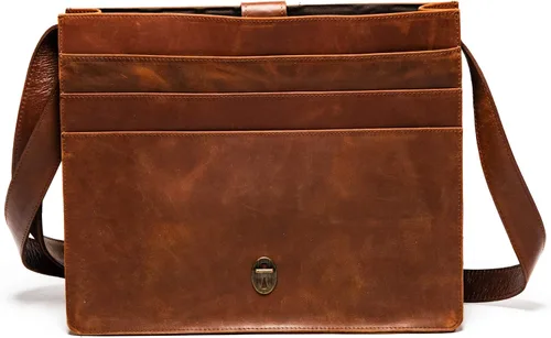 Vista 11 de HIDES Bolso bandolera de cuero de grano completo para computadora portátil, bandolera de viaje