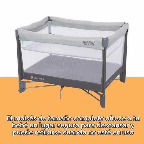 Vista 4 de Baby Trend Comet - Corral plegable rápido con moisés colgante, color gris desierto