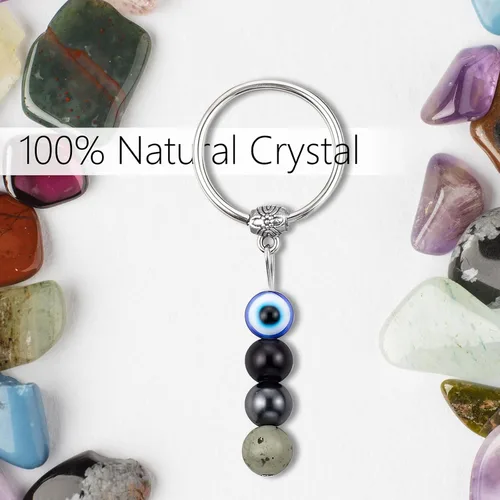 Vista 6 de Llavero de cristal natural, regalo de buena suerte, piedra curativa contra el mal de ojo, llavero de protección de cristal curativo natural, regalo