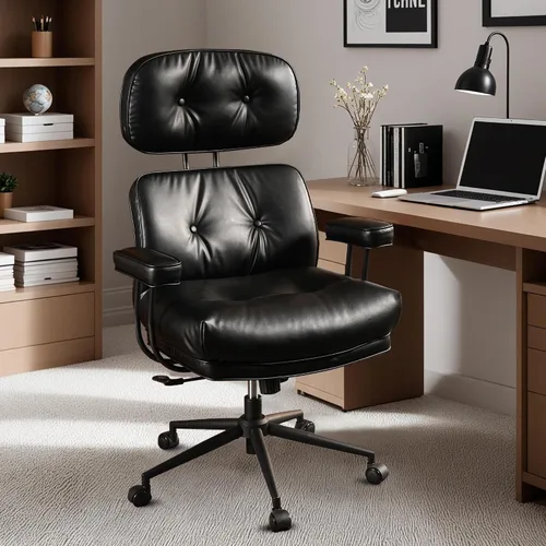 Vista 15 de Silla ergonómica de oficina giratoria de piel sintética para oficina en Marrón