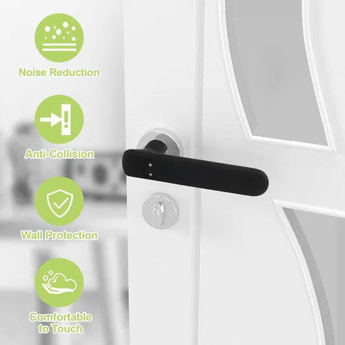Vista 3 de Fundas para manijas de puerta, 2 guantes de silicona con bonito diseño de máscara de seguridad, cubierta de perilla antiestática para manijas