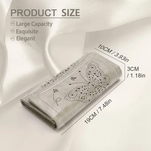 Vista 3 de Aphison - Cartera larga de cuero suave RFID para mujer, con caja de regalo