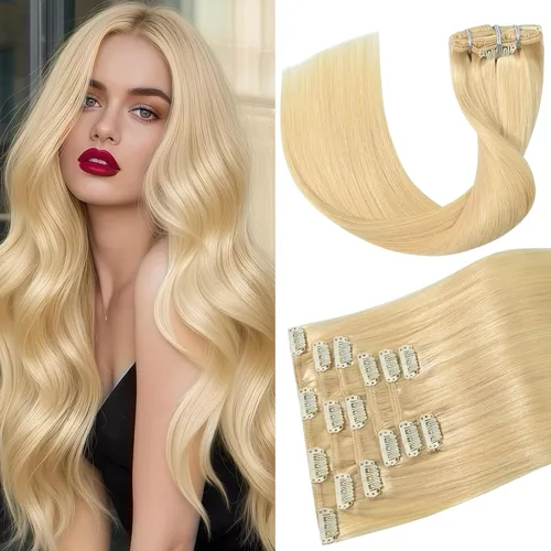 Vista 16 de Aison Extensiones de cabello con clip balayage de cabello humano real, extensiones de cabello ombre 100% de cabello humano para mujer, 12 pulgadas
