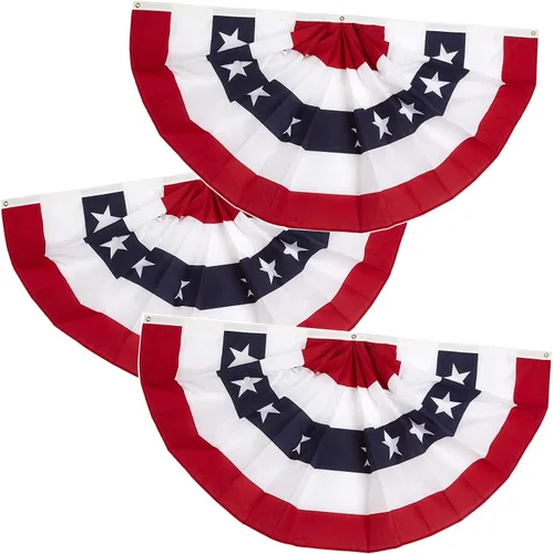 Vista 6 de 3 banderines plisados para abanicos de Estados Unidos, 36.0 x 18.0 in, hechos a mano con diseño de patriótico estadounidense, banderas plisadas, 2