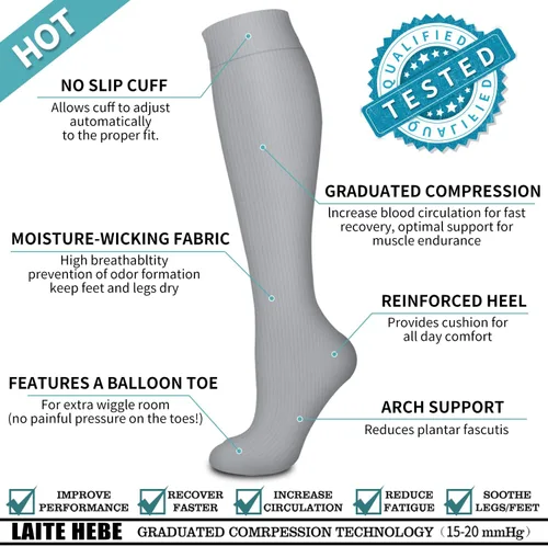 Vista 5 de Calcetines de compresión para mujeres y hombres (8 pares), calcetines ideales para correr, deportes, senderismo, viajes en vuelo, embarazo