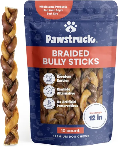 Vista 11 de Pawstruck Bully Sticks trenzados 100% naturales de 5 pulgadas, bolsa de 1 libra, masticables para perros de un solo ingrediente sin cuero crudo