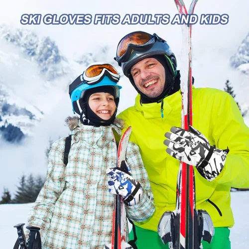 Vista 5 de Durio Guantes de esquí para mujeres y hombres, guantes de nieve impermeables cálidos para niños con pantalla táctil, motos de nieve, guantes