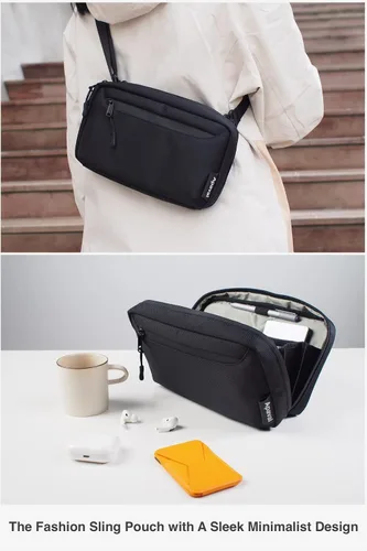 Vista 2 de Bolso bandolera compacto con correa extraíble para hombres y mujeres, pequeño paquete cruzado de cintura casual para viajes, trabajo, gimnasio