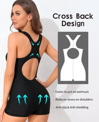 Vista 4 de beautyin Traje de baño deportivo de una pieza para mujer, con espalda cruzada