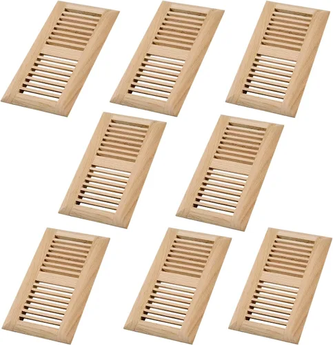 Vista 5 de Paquete de 2 piezas de rejilla de piso de madera dura de roble rojo, cubierta de ventilación empotrable, 4x10 pulgadas, con regulador, sin acabar