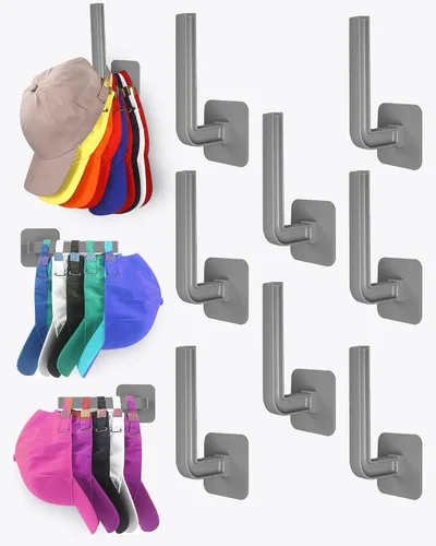 Vista 12 de Estante para sombreros para almacenamiento de sombreros (paquete de 4), organizador de sombreros multiusos, ganchos de pared de adhesivo fuerte