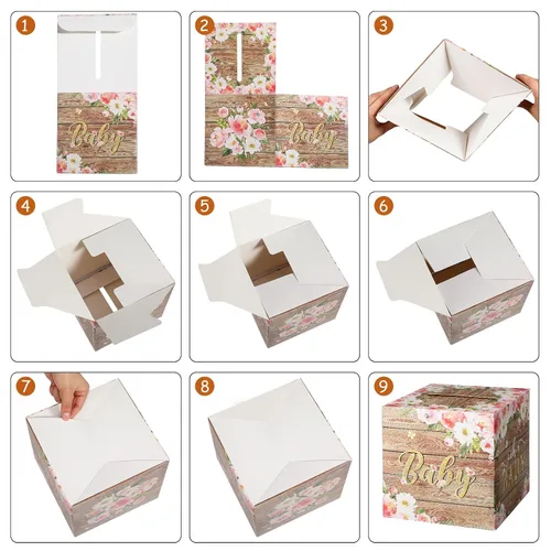 Vista 3 de Pajean Juego de 50 boletos y cajas para rifas de pañales florales, flores de acuarela, consejos y deseos para los futuros padres, accesorio