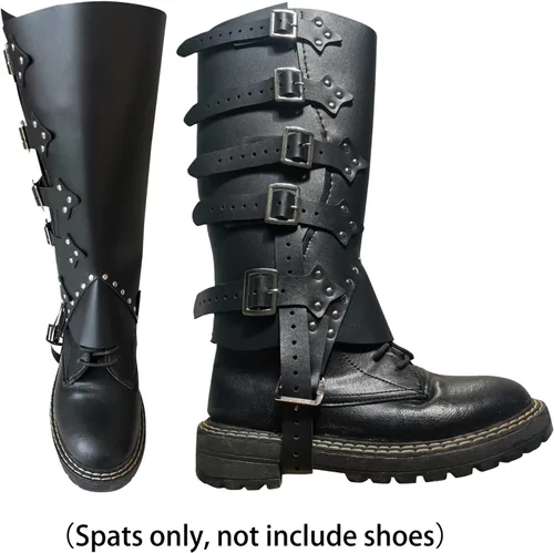 Vista 3 de Polainas medievales para hombre, de piel sintética, funda para botas de caballero vikingo, guerrero, armadura, protección de piernas, un par