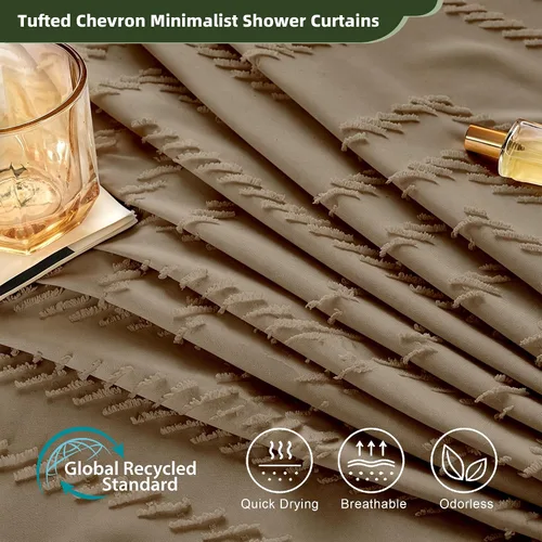 Vista 165 de Cortina de ducha Siiluminisoy de 36x72 beige, cortina de ducha de tela de tamaño pequeño, cortinas de ducha de tela con tufting, diseño chevron a
