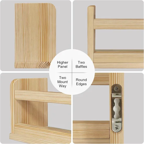 Vista 4 de Harwaya Estantería de pared de madera natural para dormitorio de niños, juego de 3, estantes flotantes de madera de 24 pulgadas para habitación