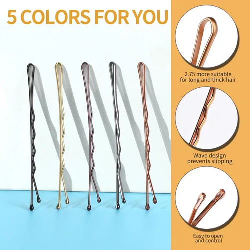 Vista 4 de Teenitor Horquillas para el cabello, 2.75 pulgadas, grandes, color marrón, negro, rubio, plateado, para mujeres y niñas, para cabello grueso, 5
