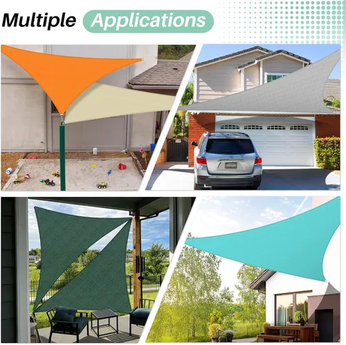 Vista 2 de SunnyRoyal Toldo parasol triangular de 8 x 8 x 8 pies con bloqueo UV, para patio, jardín, piscina (turquesa)