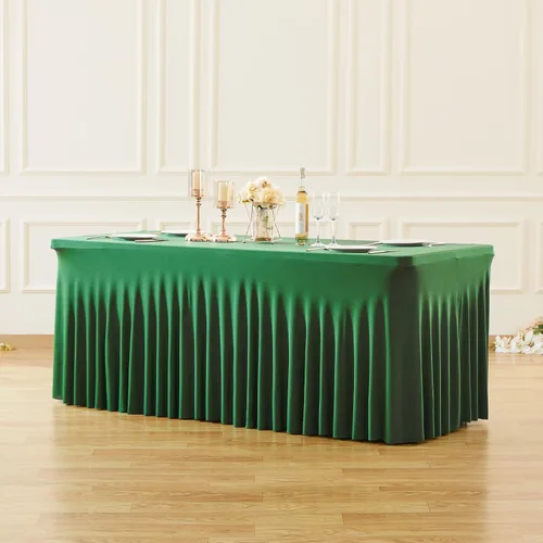 Vista 23 de Besutolife - Faldas de mesa de elastano negro para mesas rectangulares de 4 pies, diseño de una pieza, mantel para fiestas de cumpleaños, bodas