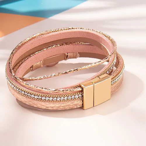 Vista 5 de Pulseras bohemias de cuero con cierre magnético para mujer, Cuero sintético