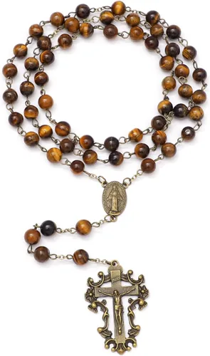 Vista 46 de KOMI Rosario de cuentas católicas para mujer, collar de cuentas de rosario con cruz de crucifijo, perlas de cristal, rosario, rosarios, católicos
