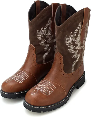 Vista 4 de Hawkwell Botas vaqueras occidentales de media pantorrilla para mujer, punta redonda, bordadas a la moda