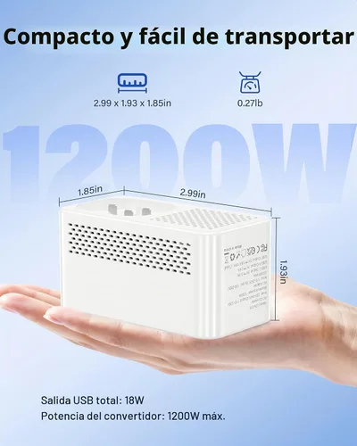 Vista 6 de Convertidor de voltaje de Estados Unidos a Europa, adaptador de viaje convertidor de voltaje a reductor de 220 V a 120 V, convertidor de corriente