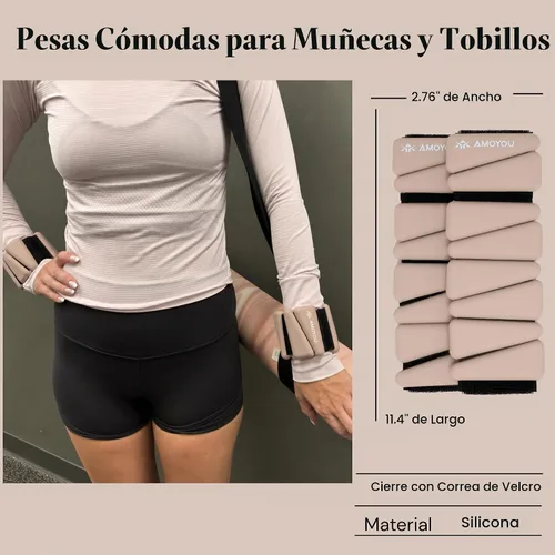 Vista 5 de AMOYOU Pesas de muñeca y tobillo para mujer, pesas de tobillo de 2 libras (juego de 2, 1 libra cada una), pesas de brazo para mujer, pesas