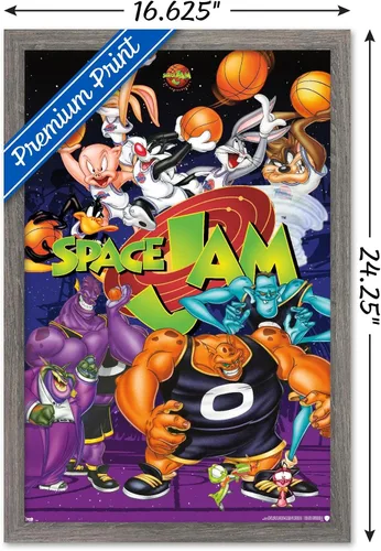 Vista 3 de Trends International Looney Tunes: Space Jam - Póster de collage de pared, 14.725 x 22.375 pulgadas, versión enmarcada de madera de granero