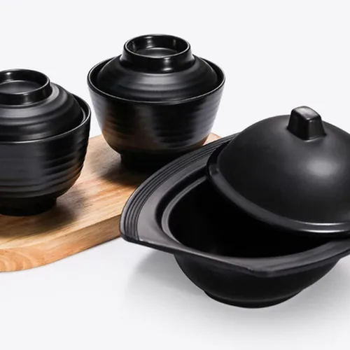 Vista 5 de BESTonZON Cuencos de sopa de miso de estilo japonés tradicional tazón de arroz de fideos, cuenco de sopa de miso con tapa Tazón de arroz japonés (L)