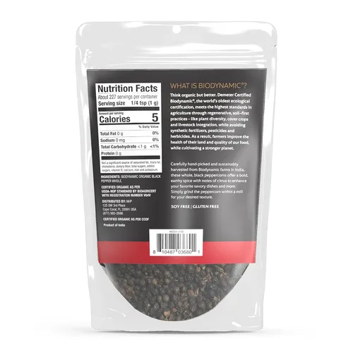 Vista 2 de Dr. Mercola 's Solspring - Granos de pimienta negra entera biodinámica, 8 onzas, aproximadamente 227 porciones por bolsa, pimienta negra prémium