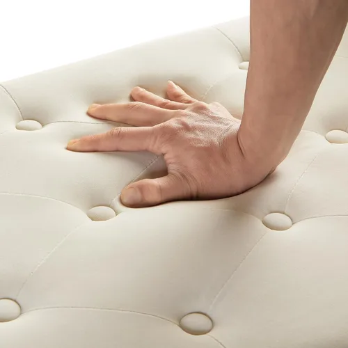 Vista 5 de Setawix Banco de almacenamiento de terciopelo para dormitorio, banco otomano armado para sala de estar, bancos de almacenamiento modernos de Beige