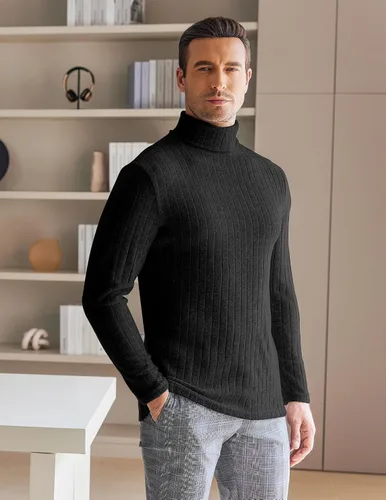 Vista 4 de Ekouaer Camisas de cuello alto para hombre, ligeras, de manga larga, acanaladas, térmicas, sin botones, tallas S-XXL