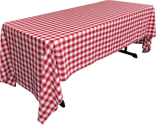 Vista 28 de LA Linen Mantel rectangular de poliéster Gingham a cuadros 60 por 84 pulgadas, blanco y verde oscuro