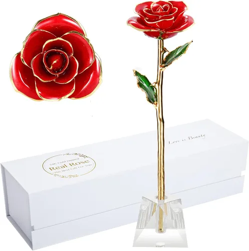 Vista 8 de Regalos para mamá, rosa dorada, rosa bañada en oro hecha de rosa real, regalos para ella y los mejores regalos para la madre, rosas doradas