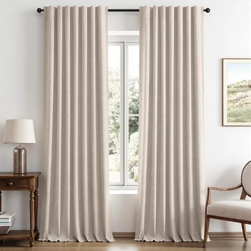 Vista 23 de MIULEE Cortinas de lino 100% opacas para dormitorio, marfil sólido, decoración de lujo, aislamiento térmico, cortinas oscurecedoras para sala